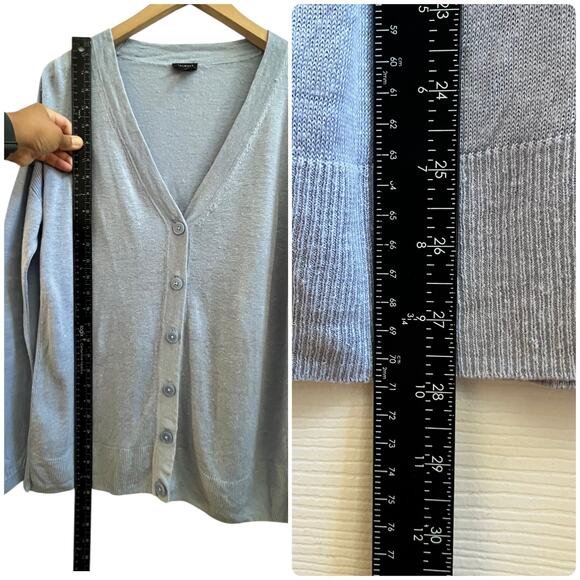 Talbots Powder Blue Linen Side Slits Cardigan Size Medium Lightweight - Picture 12 of 14
